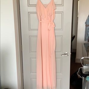 Peach floor length gown.